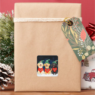 Snowy Festive Santa Paws Wasserfarbe Quadratischer Aufkleber