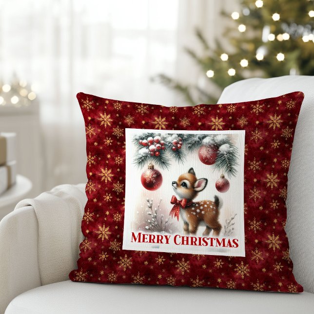 Snowy festive scene baby fawn Christmas pillow  Kissen (Snowy festive scene baby fawn Christmas pillow (49))