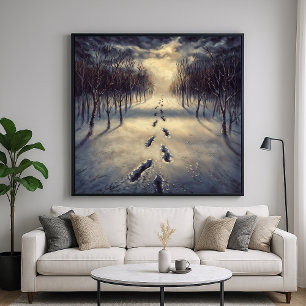 Snowy Footprint Path - Melancholischer Pinellersti Poster