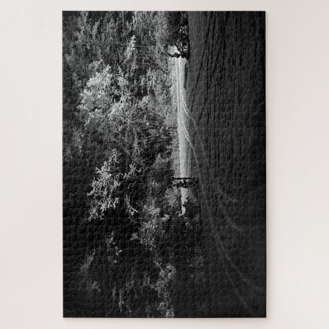 Snowy Forest at Night - monochrome puzzle (Vertikal)