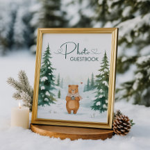 Snowy Forest Bear WeihnachtsfotoStand Schild