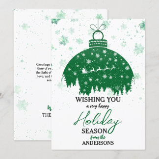 Snowy Forest Christmas Green Ornament Santa Sleigh Feiertagskarte