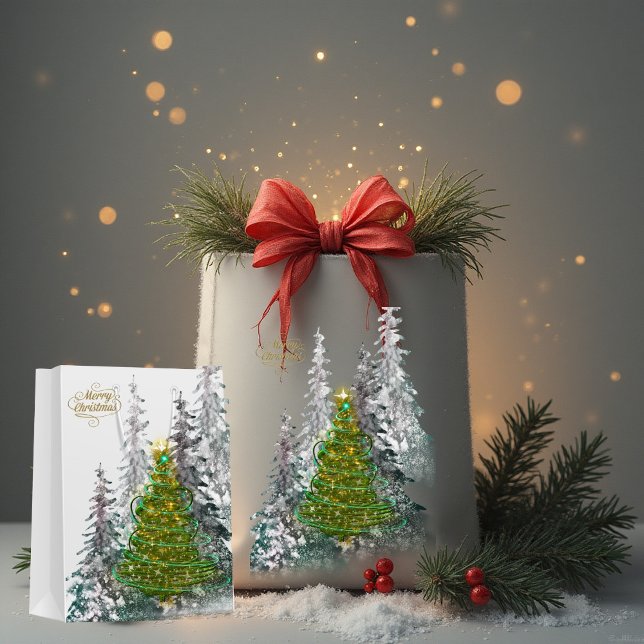  Snowy Forest Christmas Tree Gift Bag  Mittlere Geschenktüte (Von Creator hochgeladen)