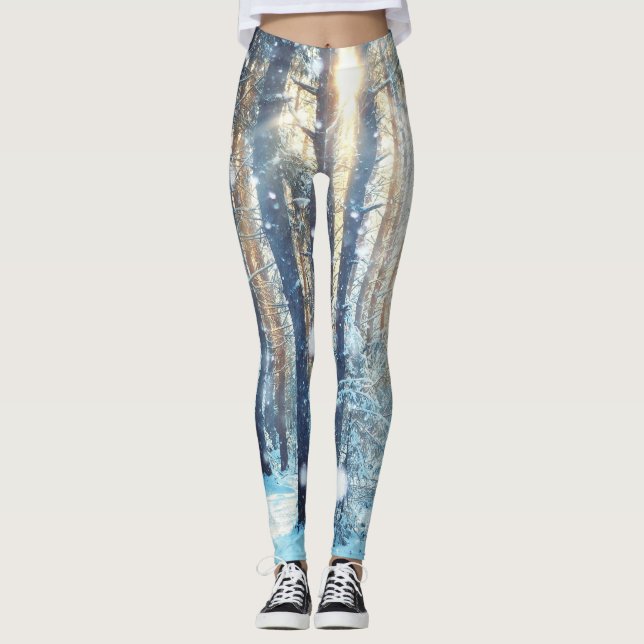 Snowy Forest Frosty Winter Szene Leggings (Vorderseite)
