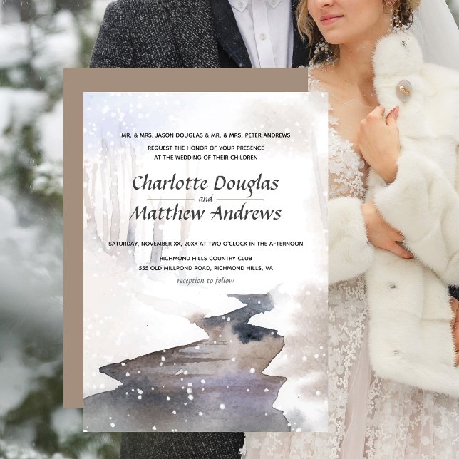 Snowy Forest - Herbst-Winter Hochzeit Einladung (Winter Wedding Scene Invitation)