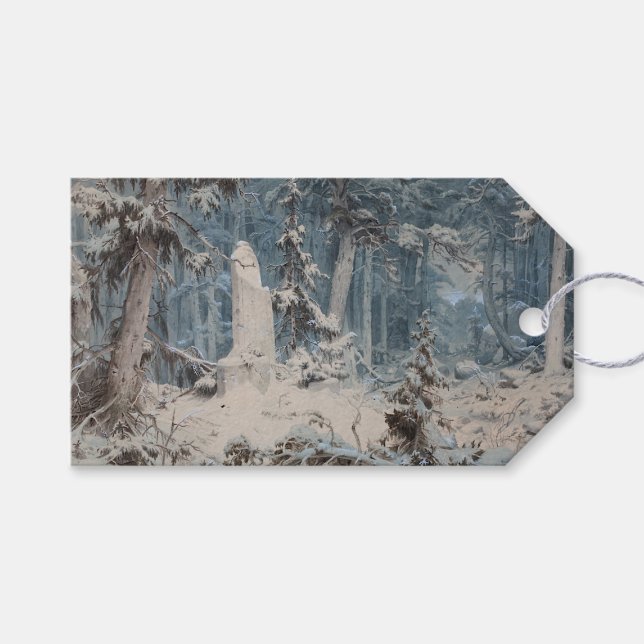 Snowy Forest im Winter (von Andreas Achenbach) Geschenkanhänger (Vorderseite (Horizontal))