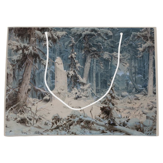 Snowy Forest im Winter (von Andreas Achenbach) Große Geschenktüte (Vorderseite)