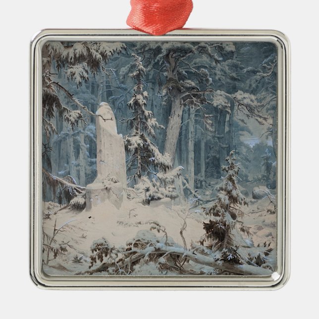 Snowy Forest im Winter (von Andreas Achenbach) Ornament Aus Metall (Vorne)
