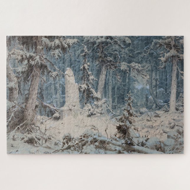 Snowy Forest im Winter (von Andreas Achenbach) Puzzle (Horizontal)