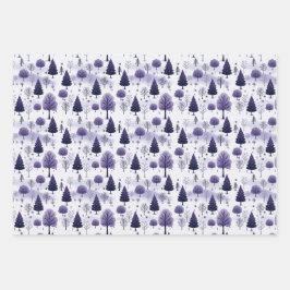 Snowy Forest Lila Weihnachten Geschenkpapier Set