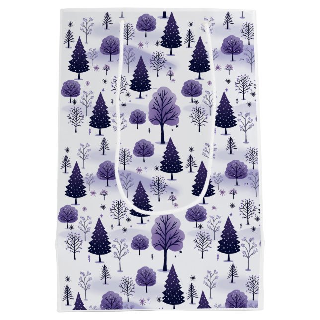 Snowy Forest Lila Weihnachten Mittlere Geschenktüte (Rückseite)