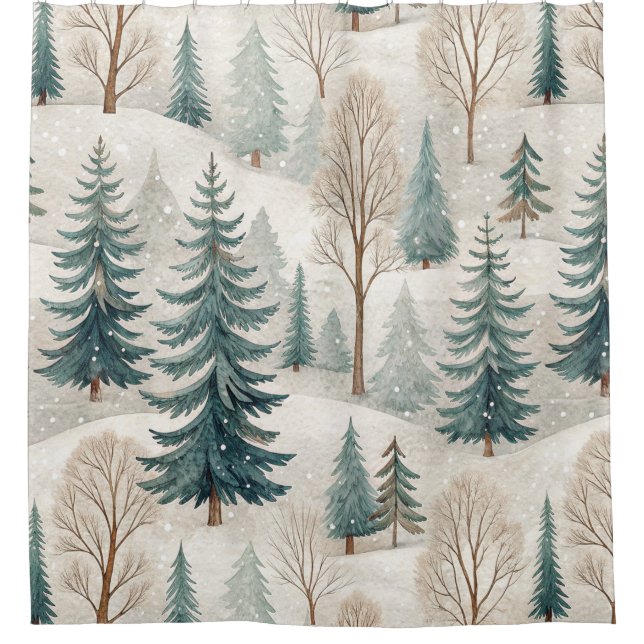 Snowy Forest Pattern – Peaceful Winter Landscape Duschvorhang (Vorderseite)
