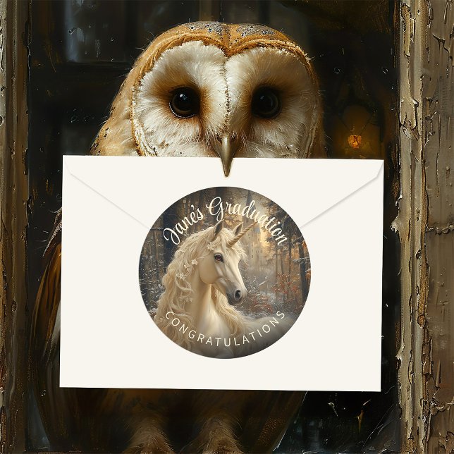 Snowy Forest Unicorn Verzauberter Pony Sepia Vinta Runder Aufkleber (Von Creator hochgeladen)