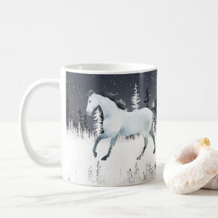 Snowy Forest Wild White Horse Night Sky Kaffeetasse
