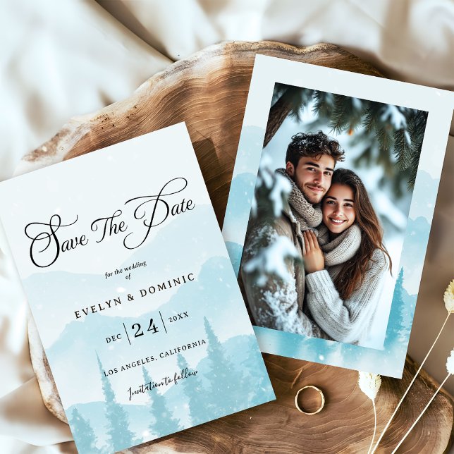 Snowy Forest Winter Wedding Foto Save The Date (Von Creator hochgeladen)