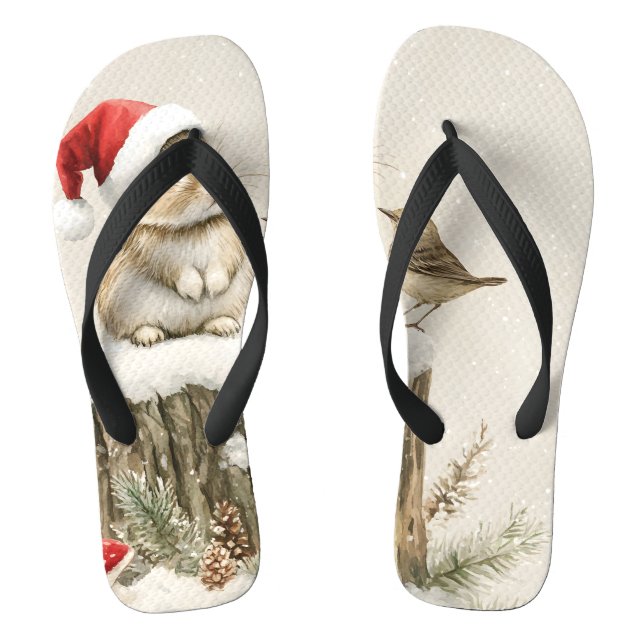 Snowy Forest Winter Woodland Christmas Bunny Bird  Flip Flops (Fußbett)