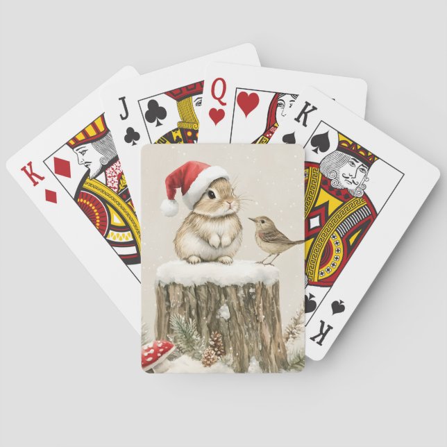Snowy Forest Winter Woodland Christmas Bunny Bird  Spielkarten (Rückseite)