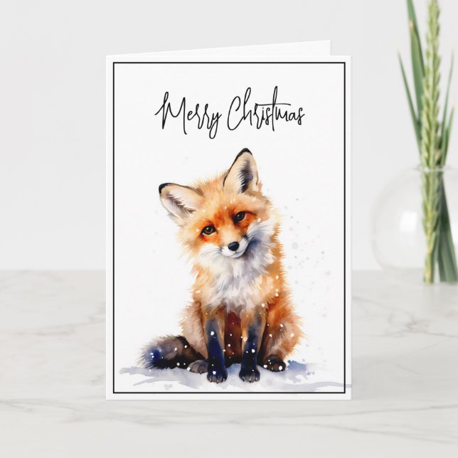 Snowy Fox Weihnachtskarte Aquarell Karte (Vorderseite)