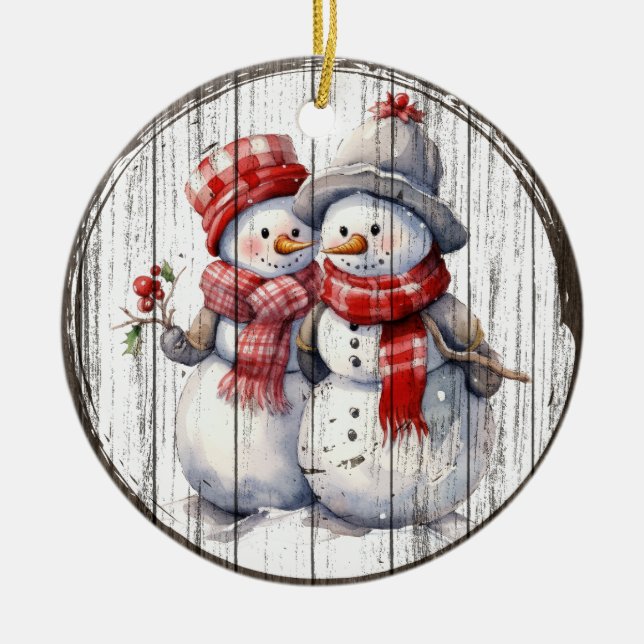 Snowy Friends - Weihnachts-Schneemann-Ornament Keramik Ornament (Vorne)
