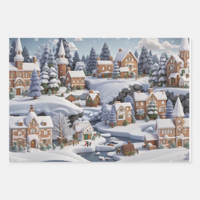 Snowy Gingerbread Village Christmas Geschenkpapier Set (Vorderseite)
