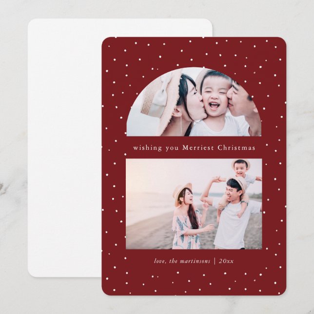 Snowy Globe Foto Rote Weihnachtskarte (Vorne/Hinten)