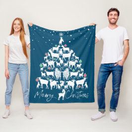 Snowy Goat ChristmasTree Frohe Weihnachten Fleecedecke