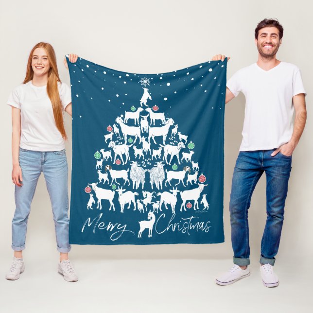 Snowy Goat ChristmasTree Frohe Weihnachten Fleecedecke (Beispiel)