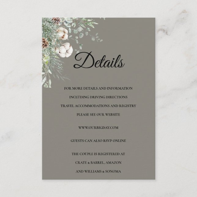 Snowy Greenery floral Enclosure Card Details Begleitkarte (Vorderseite)