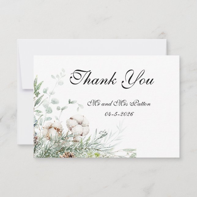 Snowy Greenery Thank You card Dankeskarte (Vorderseite)