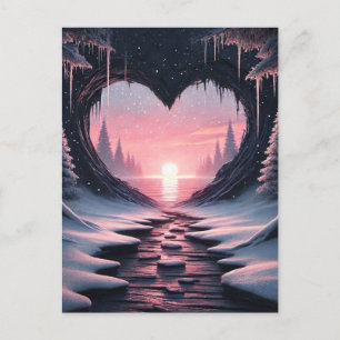 Snowy Heart Valentine Postkarte
