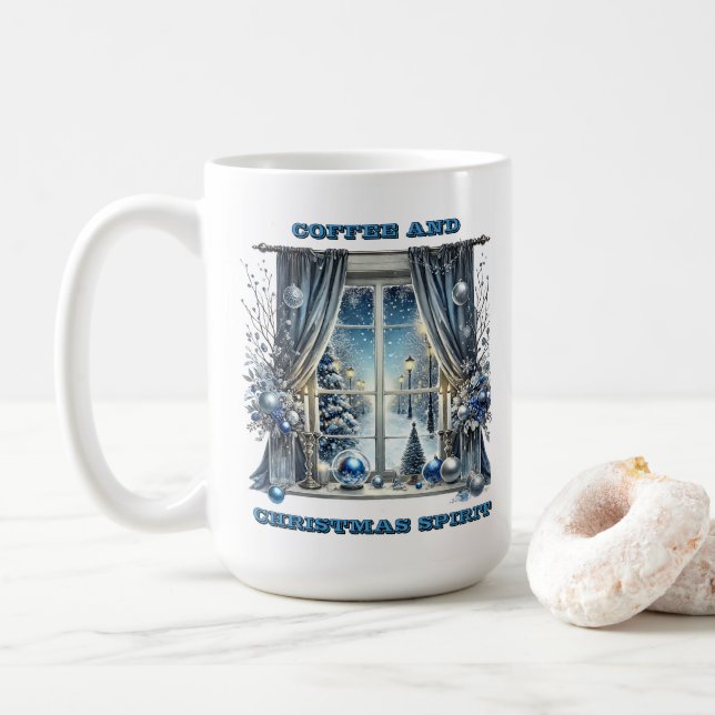 Snowy Holiday Window Deco Kaffeetasse (Mit Donut)