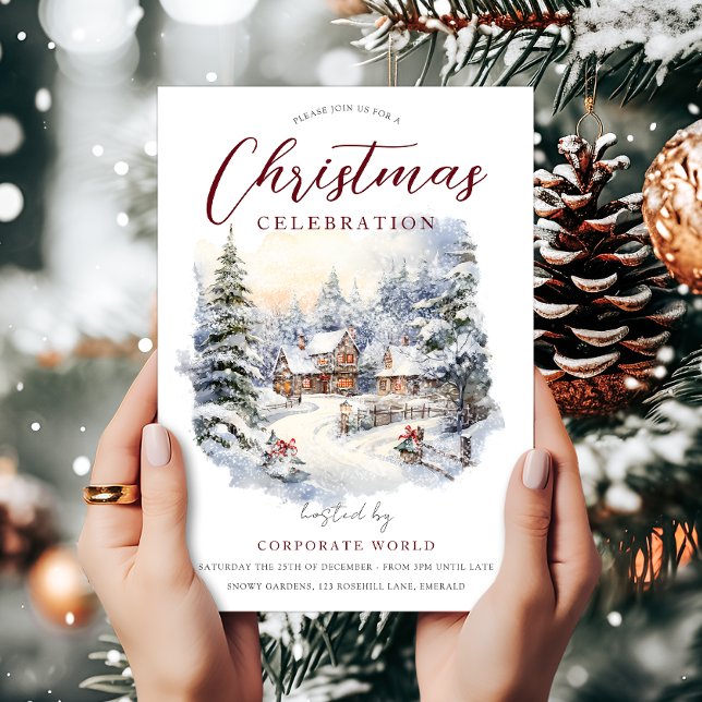 Snowy Hütte Bäume Weihnachtsfest im Unternehmen Pa Einladung (Von Creator hochgeladen)