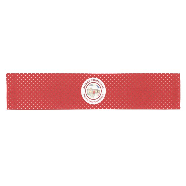 Snowy Hütte Weihnachten Red White Polka Dots Kurzer Tischläufer (Horizontal)