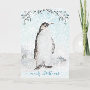 Snowy Icy Arctic Penguin Watercolor Holiday Feiertagskarte
