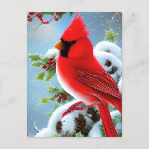 Snowy Kardinal Bird Graphic Postkarte