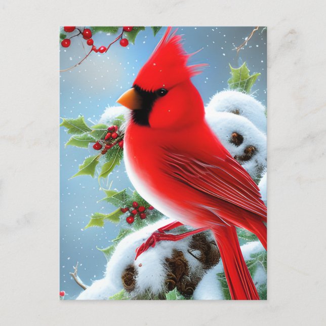 Snowy Kardinal Bird Graphic Postkarte (Vorderseite)