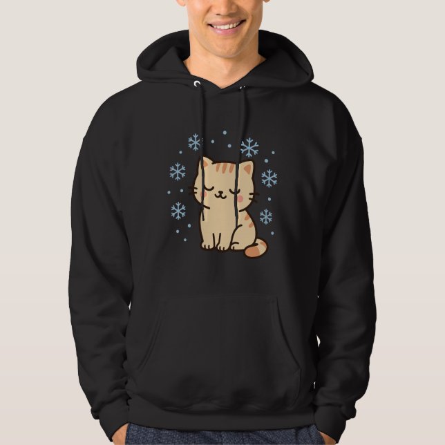 Snowy Kawaii Cat – Cute Winter Kitty Hoodie (Vorderseite)