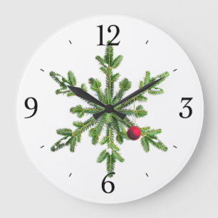 Snowy-Kiefern-Schneeflocke-Weihnachten Große Wanduhr