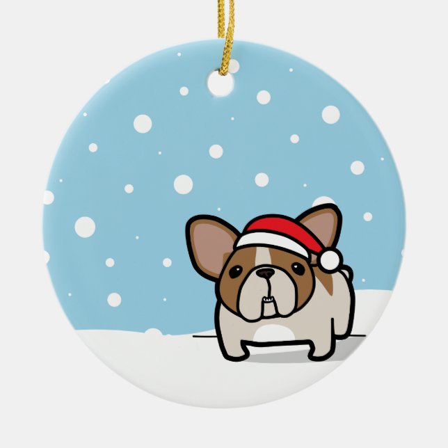 Snowy-Kitz geschecktes Frenchie Keramik Ornament (Vorne)