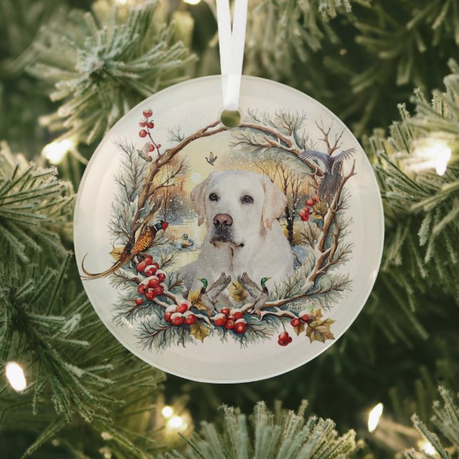 Snowy Labrador Retriever Holiday Ornament Aus Glas (InSitu)