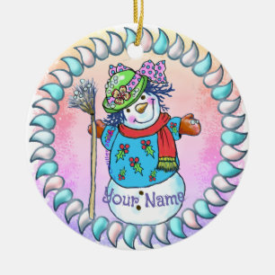 Snowy Lady Snowman Keramik Ornament