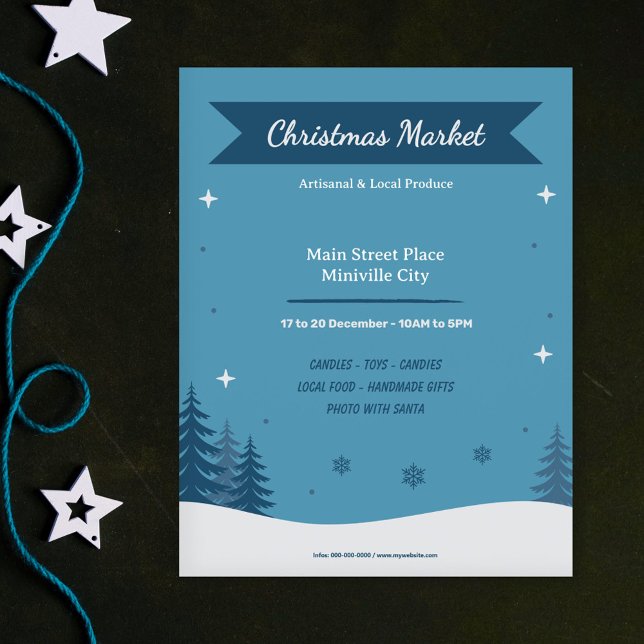 Snowy Landscape - Blauer Weihnachtsmarkt Flyer (Snowy Landscape - Blue Christmas Market Flyer)