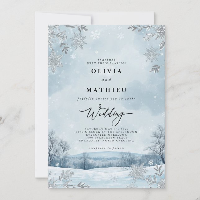 Snowy Landscape Blüh Wedding Einladung (Vorderseite)