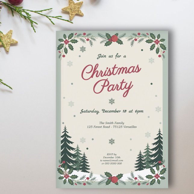 Snowy Landscape & Fir Trees - Weihnachts-Party Einladung (Snowy Landscape & Fir Trees - Christmas Party Invitation)