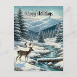 Snowy Landscape with Deer Happy Holidays Postcard Postkarte