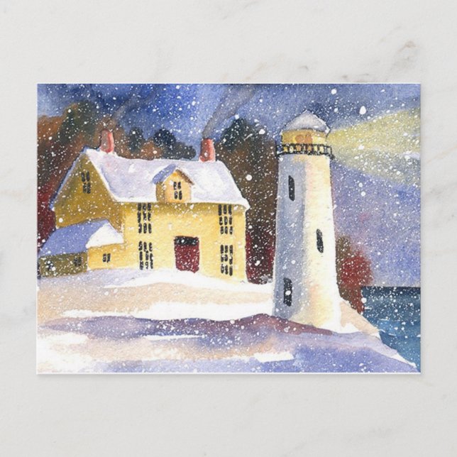 Snowy Lighthouse Winter Postkarte (Vorderseite)