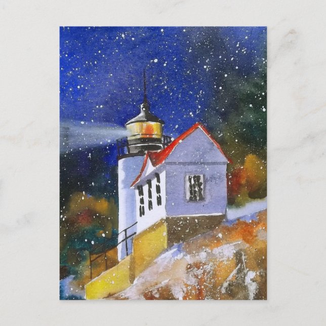 Snowy Maine Lighthouse Postcard Postkarte (Vorderseite)