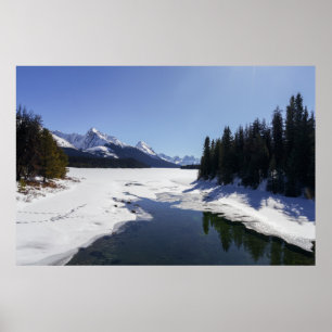 Snowy Maligne Lake Amidt White Peaks Poster