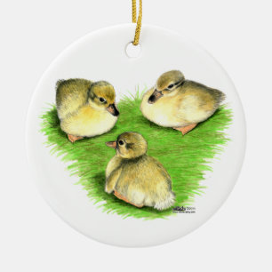 Snowy Mallard Ducklings Keramik Ornament