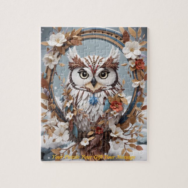 Snowy Melody: Das Boho Owl Puzzle (Vertikal)